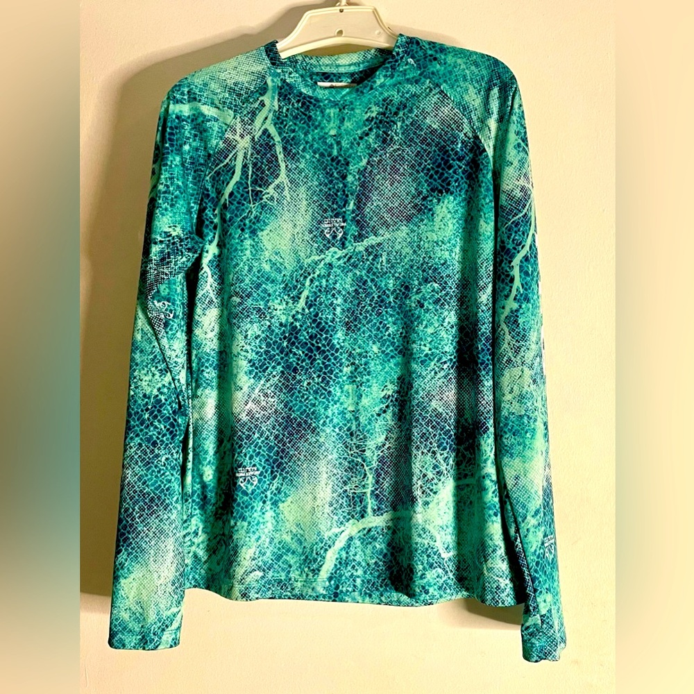 Columbia PFG Realtree MAKO Shirt Women’s M Long Sleeve T Shirt Omni-shade Blue
